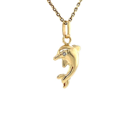 Gold dolphin pendant with diamond 14 crt