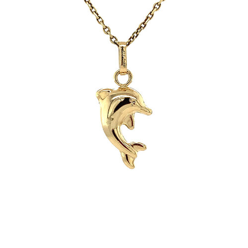 Gold dolphin pendant with diamond 14 crt