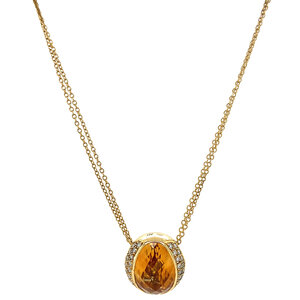 Gold necklace with citrine and diamond pendant 18 crt