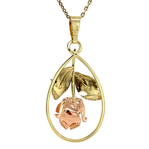 Gold pendant with pink rose 14 crt