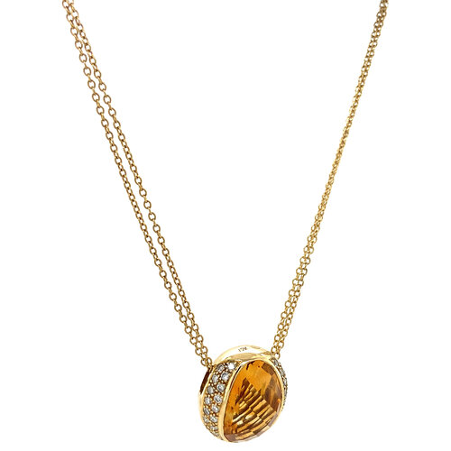 Gold necklace with citrine and diamond pendant 18 crt