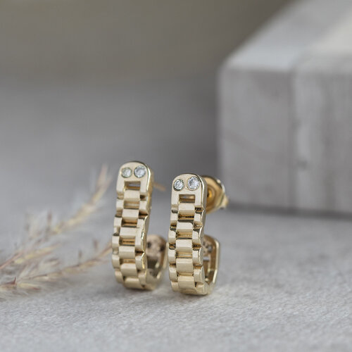 Gold rolex stud earrings with diamond 14 crt