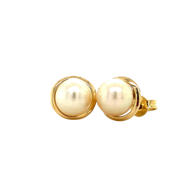 Gold stud earrings with pearl 14 crt