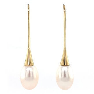 Gold ear hooks with pearl 14 crt