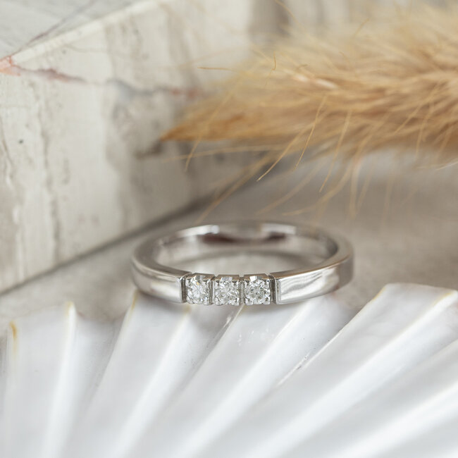 Witgouden memoire ring met diamant 14 krt* nieuw