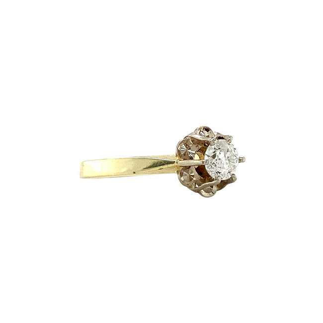 Bicolour golden solitaire ring with diamond 14 kt