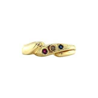 Gouden ring met Robijn, diamant en saffier 14 krt