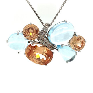 Weißgoldener Anhänger mit Diamant und farbigem Glas 18 kt Weißgoldener Anhänger mit Diamant und farbigem Glas 18 kt