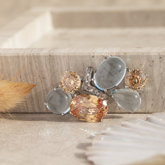 White gold pendant with diamond and colored glass 18 kt