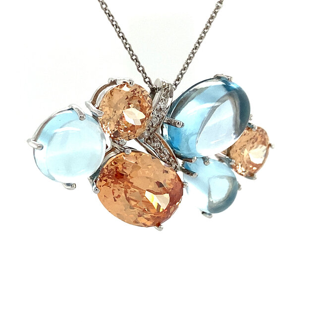 Witgouden hanger met diamant en gekleurd glas 18 krt