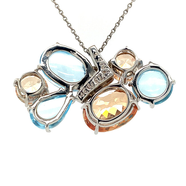 White gold pendant with diamond and colored glass 18 kt