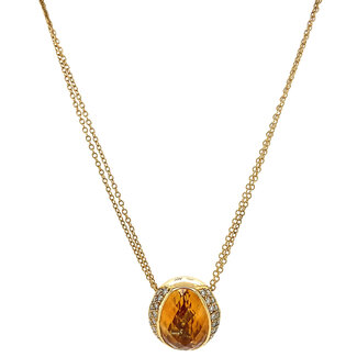 Goldhalskette mit Citrin- und Diamantanhänger 18 Karat