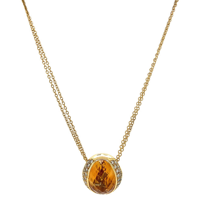 Goldhalskette mit Citrin- und Diamantanhänger 18 Karat