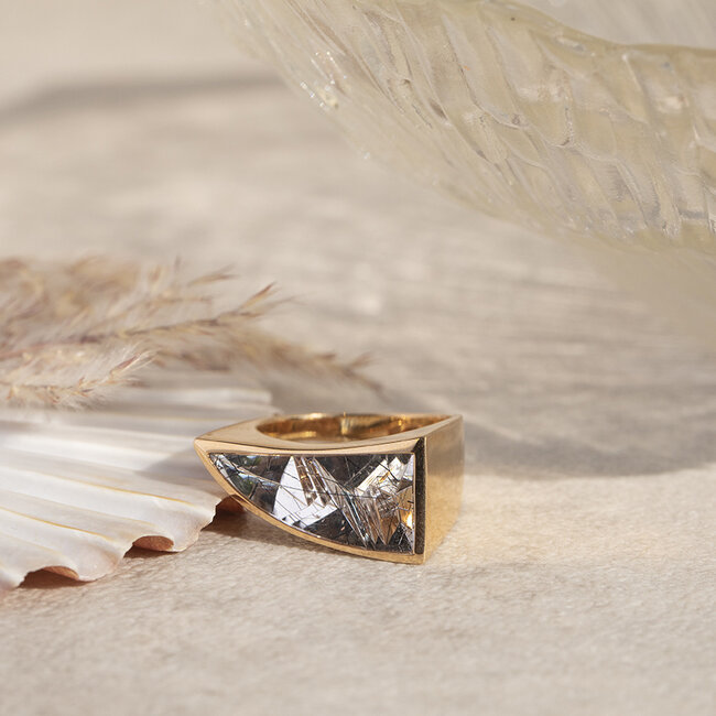 Roségoldener Ring mit Turmalin-Quarz 18 kt* neu