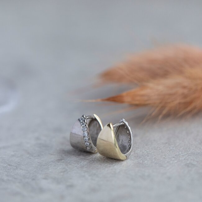 Bicolor Goldcreolen mit Zirkonia 14 kt