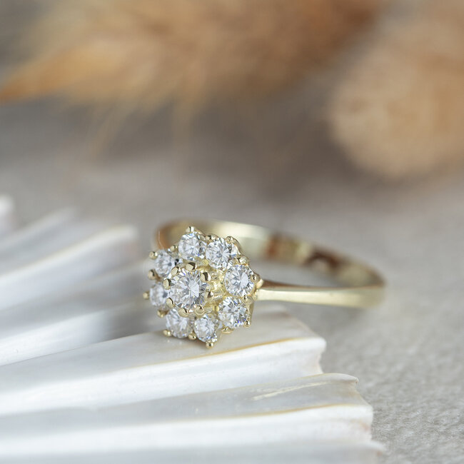 Goldener Entourage-Ring mit Diamant 14 kt