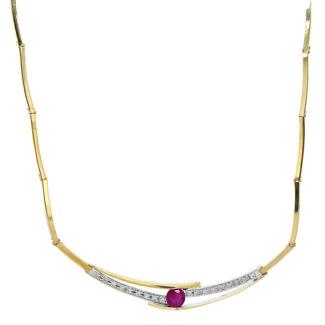 Gold choker with diamond and ruby 41 cm 18 crt