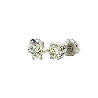 White gold solitaire stud earrings with diamond 14 kt