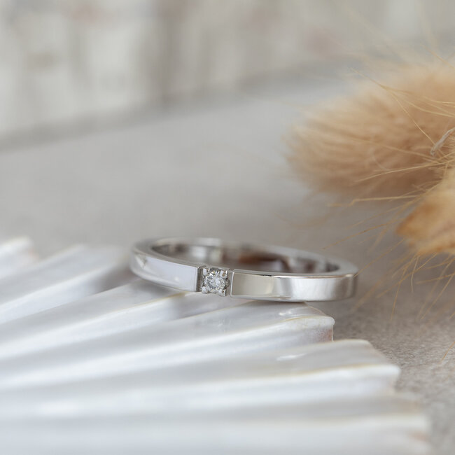 Witgouden memoire ring met diamant 14 krt* nieuw