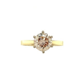 Gold solitaire ring with diamond 1.05ct. 14 kt