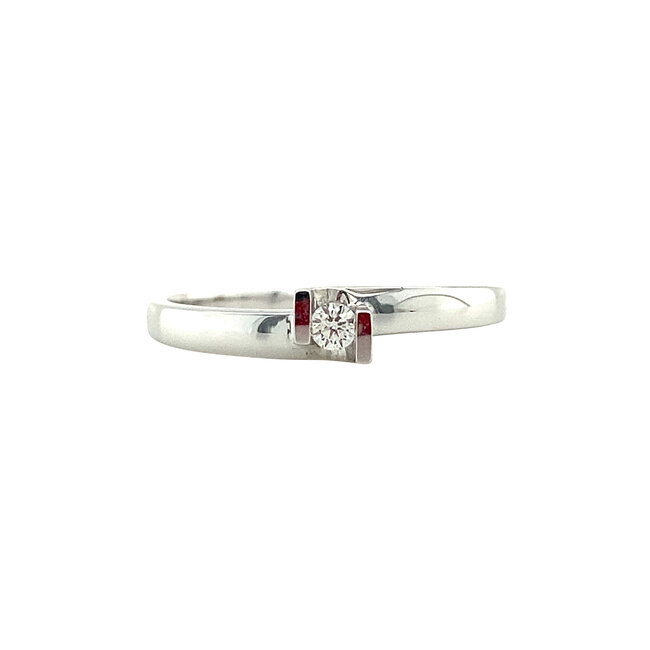 White gold hammered ring with diamond 14 kt* new