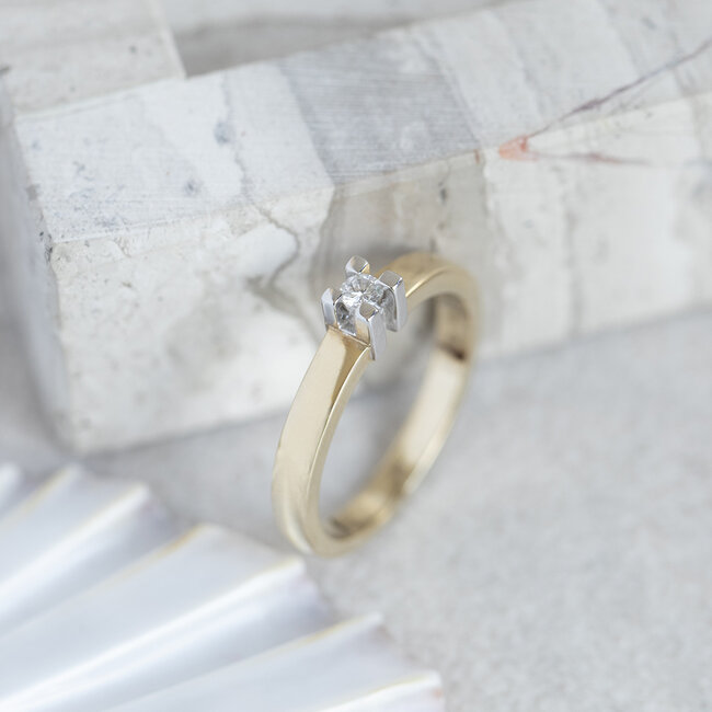 Gouden solitair ring met diamant 14 krt* nieuw