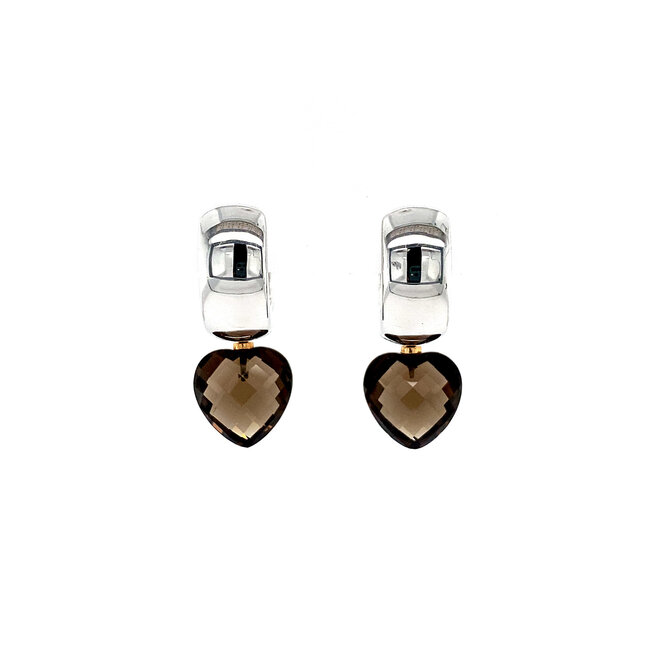 White gold hinged hoop earrings with smoky topaz 18 kt
