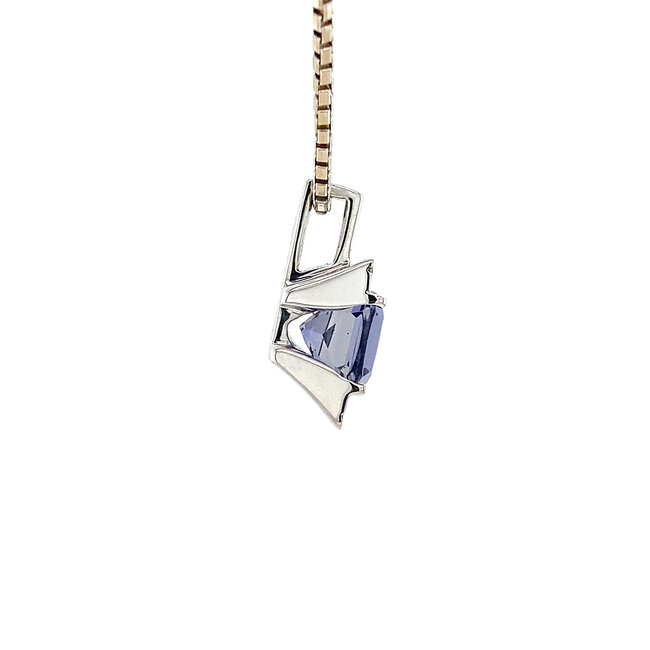 White gold pendant with diamond and blue glass 18 kt