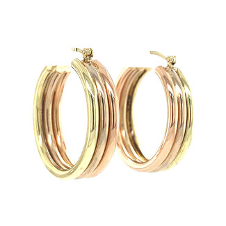 Tricolour gouden oorringen 14 krt