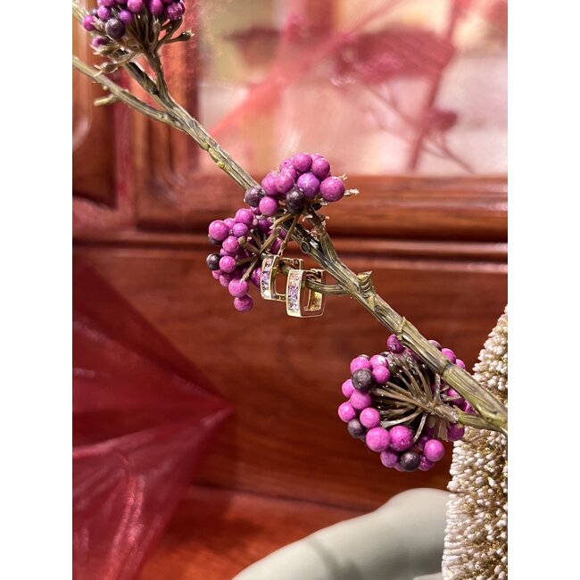 Gold hinged hoop earrings with colored stone 14 kt