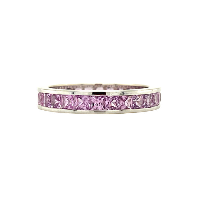 White gold alliance ring with pink sapphire 18 kt
