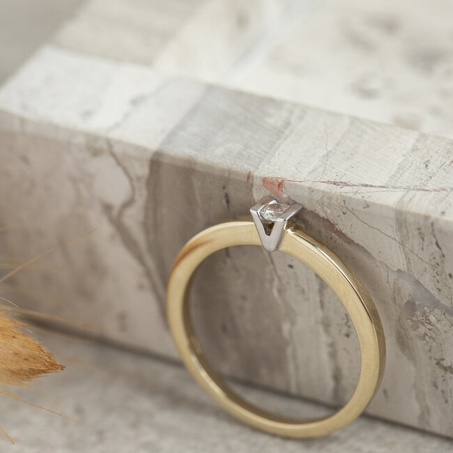 Gouden solitair ring met diamant 14 krt* nieuw