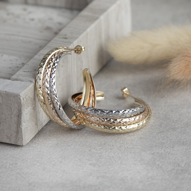 Tricolour gouden halfcreolen 14 krt