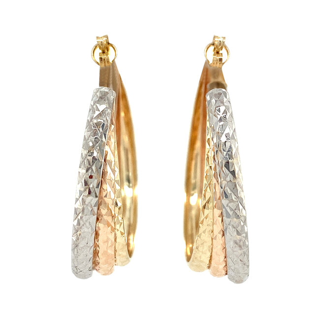 Tricolour gold half-hoops 14 kt
