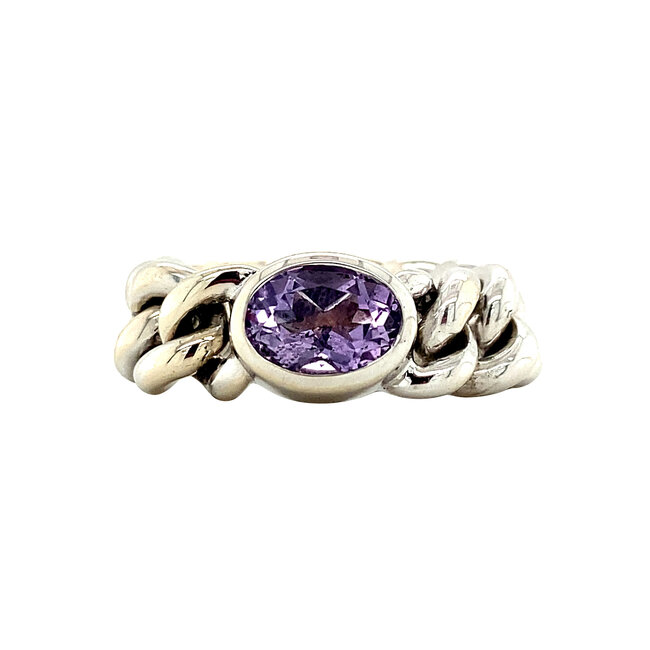 White gold ring with amethyst by Bron Jewelry 14 kt
