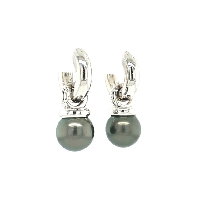 Witgouden oorringen met parel van Bron Jewelry 18 krt