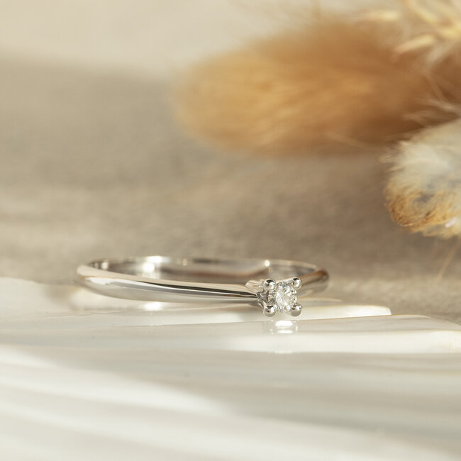 Witgouden solitair ring met diamant 14 karaat* nieuw