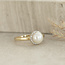 Gold entourage ring with pearl and diamond 14 kt