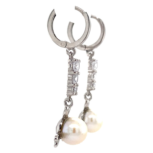 White gold earrings with zirconia and pearl 14 kt
