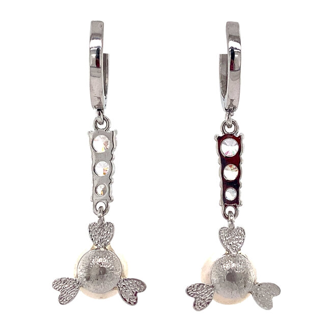 White gold earrings with zirconia and pearl 14 kt