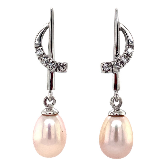 Weißgoldene Ohrstecker mit Perle und Zirkonia 14 kt