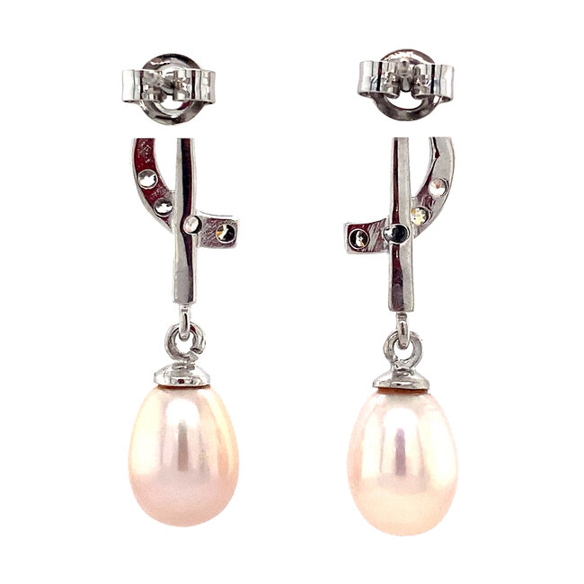 White gold stud earrings with pearl and zirconia 14 kt