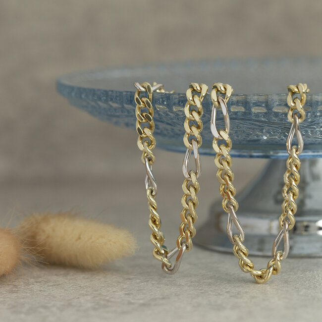 Gold Figaro necklace bicolour 50.5 cm 14 karat