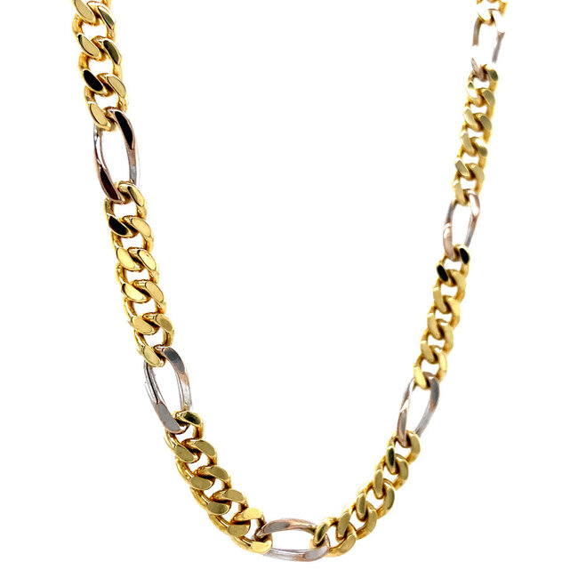 Gold Figaro necklace bicolour 50.5 cm 14 karat