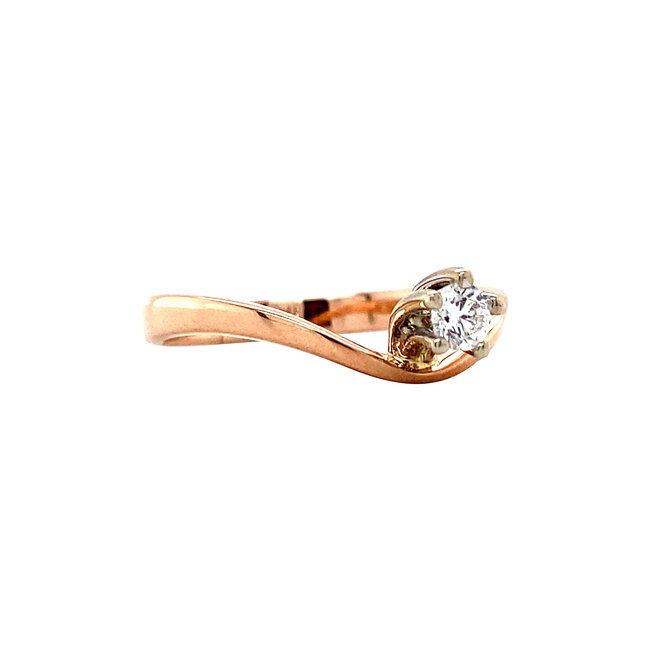 Rosegouden solitair ring met diamant 14 krt