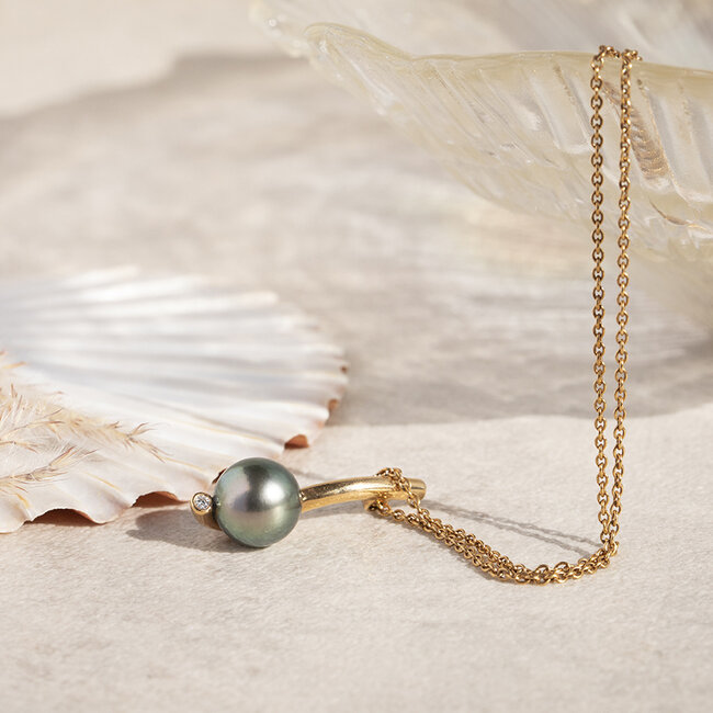 Rosegouden collier met tahitiparel en diamant 18 karaat* nieuw