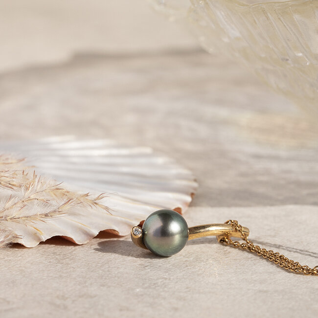Rose gold necklace with Tahitian pearl and diamond 18 kt* new