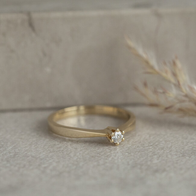 Gouden solitair ring met diamant 14 krt* nieuw