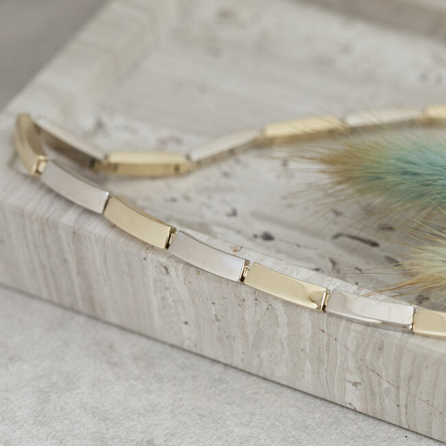 Gouden choker bicolour 45 cm 14 karaat