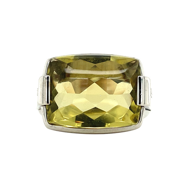 Weißgoldener Bvlgari Statement-Ring mit gelbem Citrin Lemon Quarz 18 kt